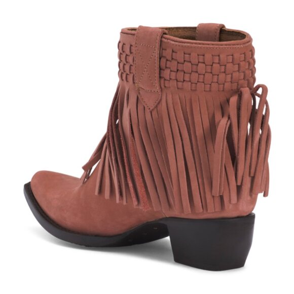 NEW FRYE Nubuck Leather Sacha Short Fringe Boots rose for women 12511 12M6 - Picture 10 of 10